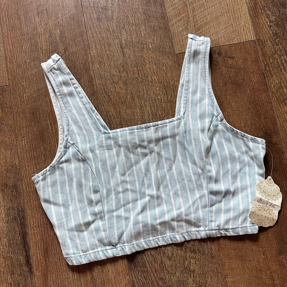 Women's Altar'd State Blue & White Striped Crop Top S